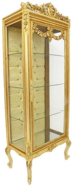 Casa Padrino Barock Vitrine Gold 70 x 40 x H. 180 cm - Prunkvoller Barock Vitrinenschrank mit Glastür und Glitzersteinen - Barock Möbel