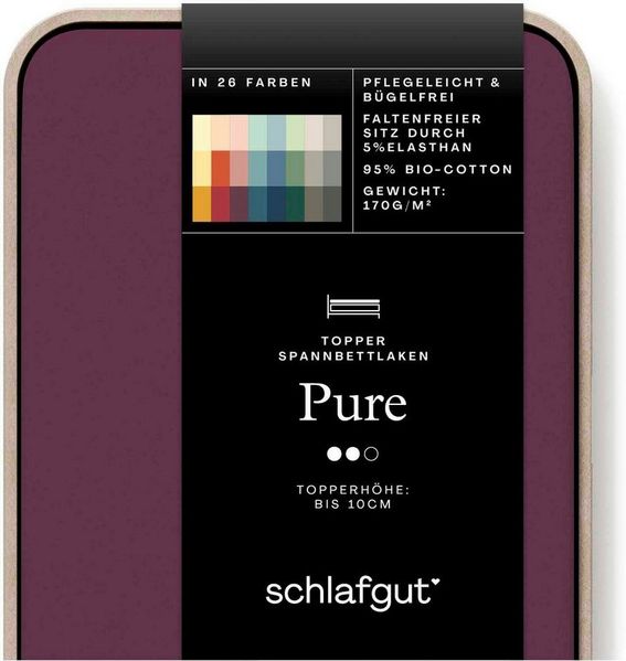 Schlafgut 'PURE TOPPER' Spannbettlaken, für Topper bis 10 cm Höhe, Purple Deep, XL 180x200 cm - 200x220 cm, 100% Bio-Baumwolle