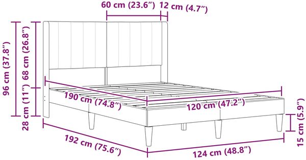 vidaXL Bettrahmen mit Kopfteil Schwarz 120 x 190 cm Samt 42027495 Bild 9