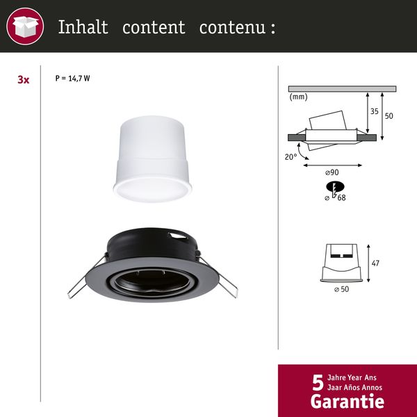 Paulmann 92465 Zigbee LED Einbauleuchte Base Coin Basisset Schwarz matt 3000K Bild 6