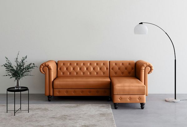 Dorel Home Ecksofa Felix, L-Form, 241 cm (Liegefl. 108x195 cm), Recamiere tauschbar, verstellb. Rückenlehne, Bett-Funktion, Velours, Kunstleder, Vintage