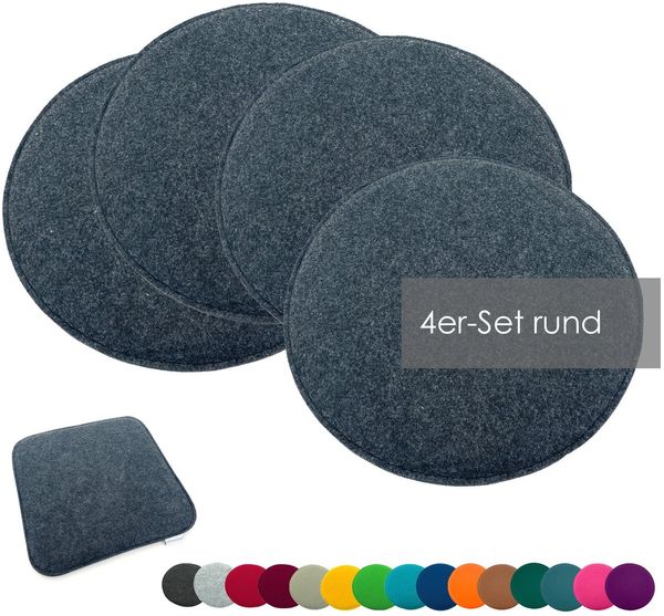heimtexland ® Sitzkissen Set Filz Stuhlkissen Stuhlauflage Filzkissen Stuhl Polster Kissen Typ631 4er Set 35 cm Rund Anthrazit