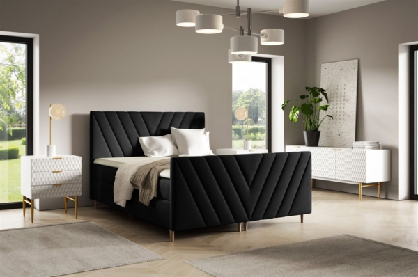 Boxspringbett Schlafzimmerbett CARLITO 180x220cm in Stoff Fresh Schwarz