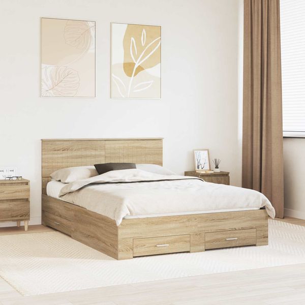 vidaXL Bettrahmen mit Kopfteil Sonoma-Eiche 135 x 190 cm Holzwerkstoff 3410906