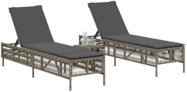 vidaXL Sonnenliegen 2 Stk. mit Tisch Grau Poly Rattan 4002748