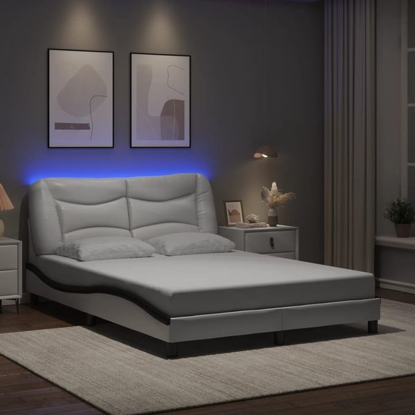 vidaXL Bettgestell mit LED ohne Matratze "Hvar" Weiß und Schwarz 140x190 cm 3213933