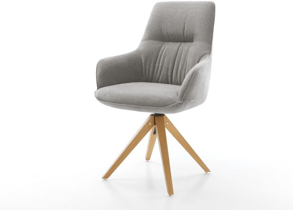 Drehstuhl Zelia-Flex mit Armlehnen Strukturstoff Soft Grau Holzgestell kantig Natur 180° drehbar Taschenfederkern