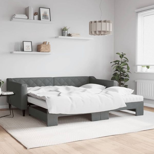 vidaXL Tagesbett Ausziehbar mit Matratzen Dunkelgrau 100x200 cm Stoff 3197450