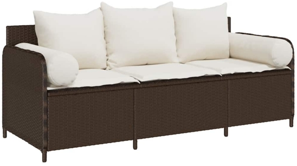 vidaXL Gartensofa mit Kissen 3-Sitzer Braun Poly Rattan 4104173
