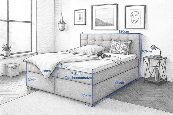 Boxspringbett TOM 120x 200 cm mit Matratze und gepolstertem Kopfteil. Farbe Grau Bild 5