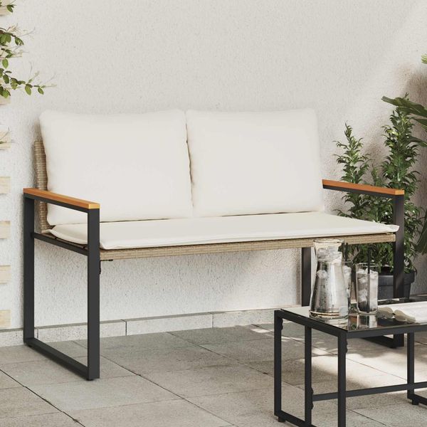 vidaXL Bank mit Kissen Beige und Cremeweiß 115 x 65 x 72 cm Rattan 42026943