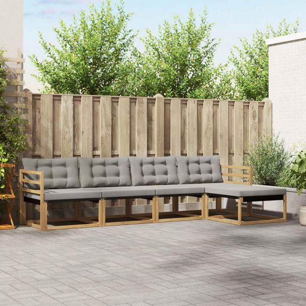 vidaXL Outdoor-Sofagarnitur mit Kissen 5 pcs Weiß und Hellgrau 3388577