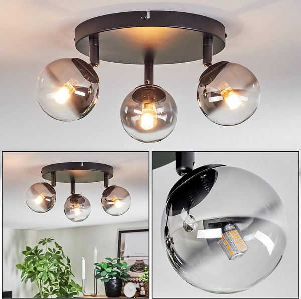 hofstein Deckenleuchte Deckenlampe aus Metall/Glas in Schwarz/Rauchfarben/Klar, ohne Leuchtmittel, moderne Deckenleuchte im Retro/Vintage-Design (Schirme 10cm), 3 x G9