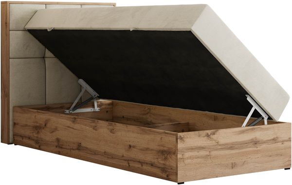 Boxspringbett ALBERO 1 90x200 mit Stauraum, 7-Zonen Multipocket Matratze H3, Bettkasten mit Federautomat, Öffnungsseite wählbar, Hotelbett - Beige Velvet - Topper Visco - Links Bild 4