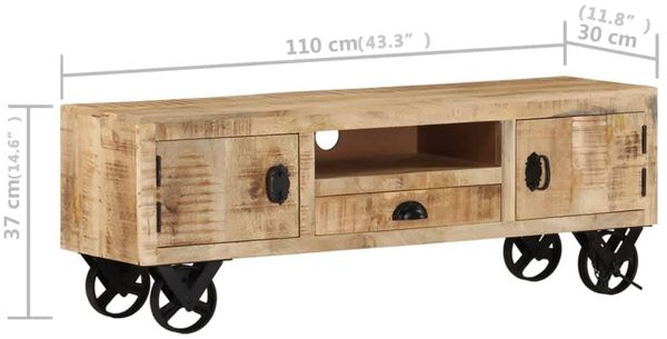 vidaXL TV-Schrank mit Rädern 110x30x37 cm Massivholz Mango 328317 Bild 9