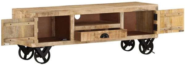 vidaXL TV-Schrank mit Rädern 110x30x37 cm Massivholz Mango 328317 Bild 2