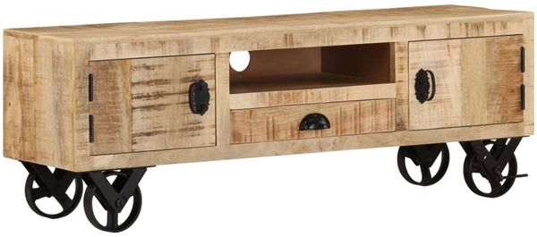 vidaXL TV-Schrank mit Rädern 110x30x37 cm Massivholz Mango 328317 Bild 12