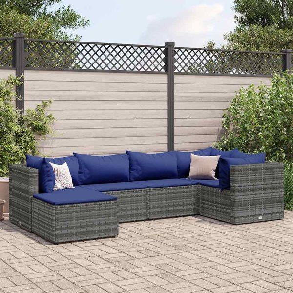 vidaXL 6-tlg. Garten-Lounge-Set mit Kissen Grau Poly Rattan 3308215