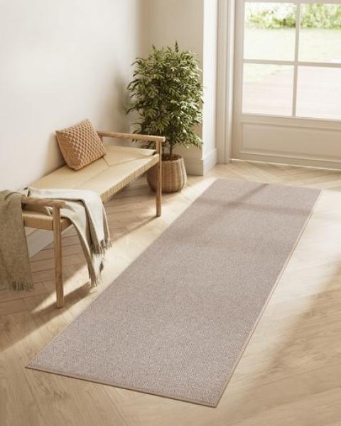 Songmics HOME Teppich, rutschfest, Jute-Optik, maschinenwaschbar, kamelbraun, 80 x 200 cm