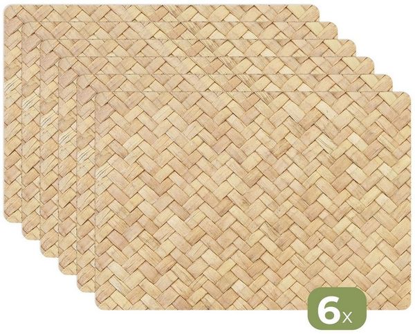 MuchoWow Platzset Muster - Beige - Rattan-Druck, (6-St), Platzsets, Tischset, Abwaschbar, Tischsets, Platzdeckchen