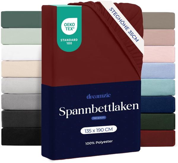 Dreamzie - Spannbettlaken 135x190 | Mikrofaser Weich – Für Dicke Matratzen – Oeko-Tex | Komfort, Atmungsaktivität, Pflegeleicht – Burgundy