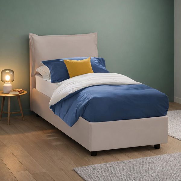 Talamo Italia - Einzelbett Erika, Bettkasten mit Kunstlederbezug, 100 % Made in Italy, Öffnung vorne, geeignet für Matratze 90x190 cm, Taupe