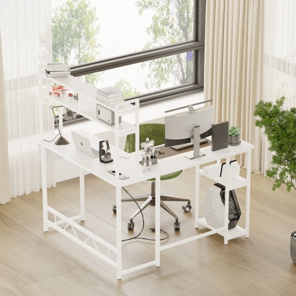 HOMALL Gamingtisch Schreibtisch mit LED und USB L-förmiger Ecktisch 160 * 120cm (Mit großem Ablagefach, USB-Ladeanschluss und Steckdose) Bild 2