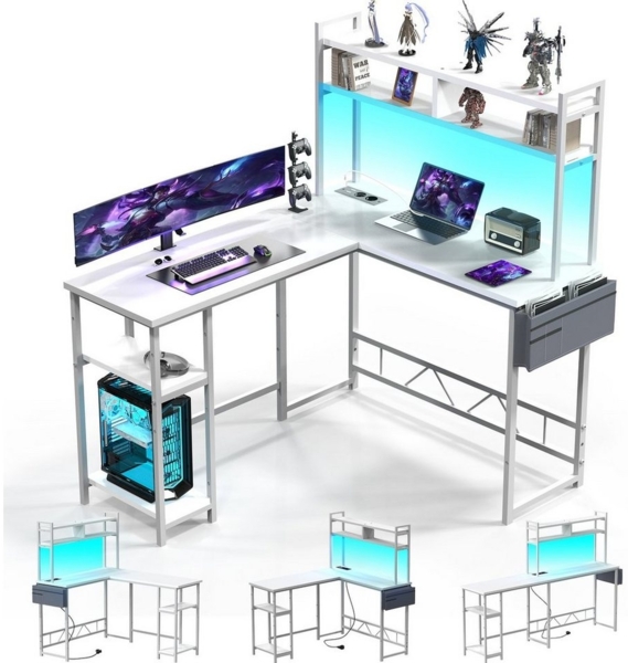 HOMALL Gamingtisch Schreibtisch mit LED und USB L-förmiger Ecktisch 160 * 120cm (Mit großem Ablagefach, USB-Ladeanschluss und Steckdose) Bild 5