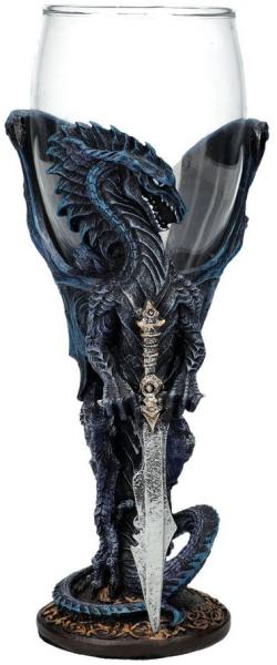 Figuren Shop GmbH Becher Glas Kelch Drache - Night Blade - Weinkelch / Weinglas Fantasy Drache, Kunststein (Polyresin), Glas