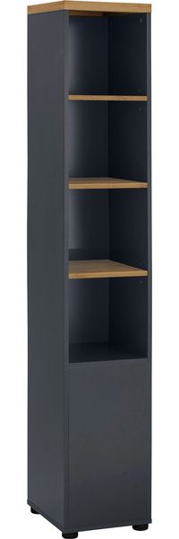 Hochschrank >Vinga< 1 Tür, 3 Böden, Grau / Eiche Dekor - 32x182x35cm (BxHxT)