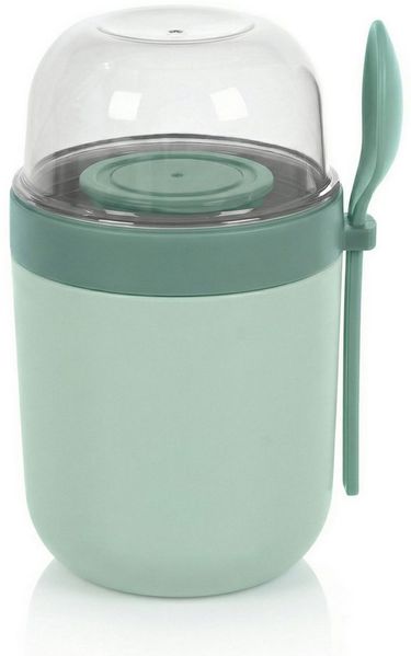 Arendo Mehrwegbecher Müslibecher mit Löffel, Aufbewahrungsbecher 750ml, To Go, (1 x Joghurtbecher, 1 x Klarsichtdeckel, 1 x Dressingbox, 1 x Löffel), Joghurtbecher, 3 getrennte Behälter, Klarsichtdeckel, auslaufsicher
