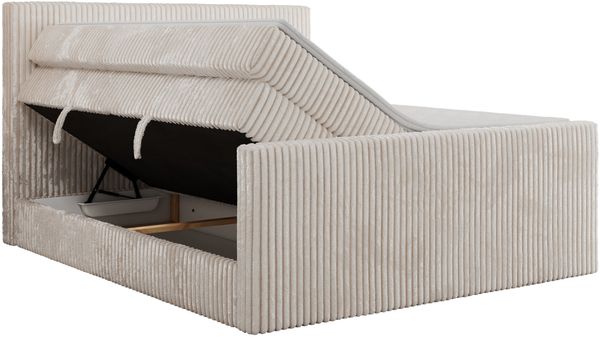 Boxspringbett mit zwei Multipocket-Matratzen und Topper, Doppelbett aus Cordstoff, zwei Bettkästen - TILIANO KING DUO - 180 x 200 cm - Beige Cord - H4 Bild 5