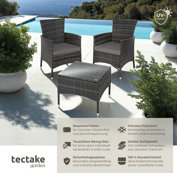 tectake Sitzgruppe Rattanset, (Set, 5-tlg), für 2 Personen