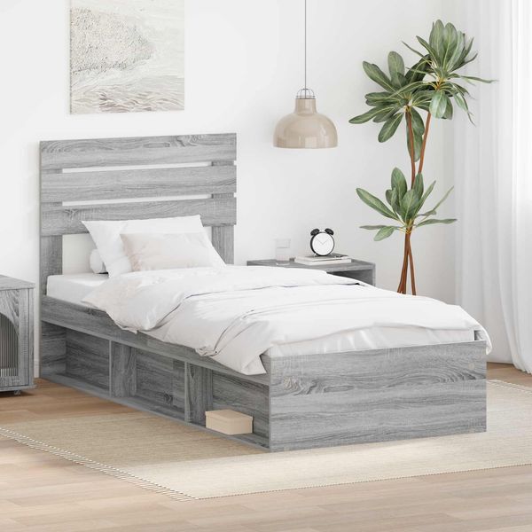 vidaXL Bettrahmen Graues Sonoma 75 x 190 cm Massives Kiefernholz 3411476