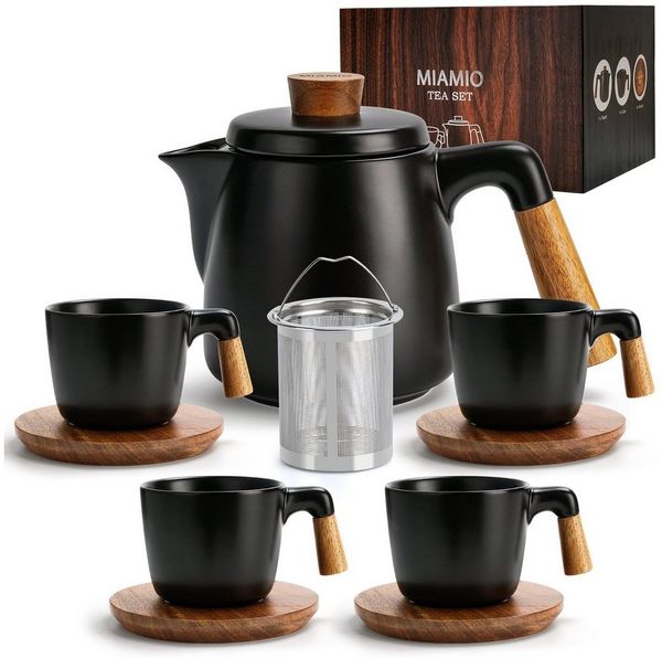 MiaMio Teeservice Teekannen Set inkl. 4 Tassen (5-tlg), Keramik