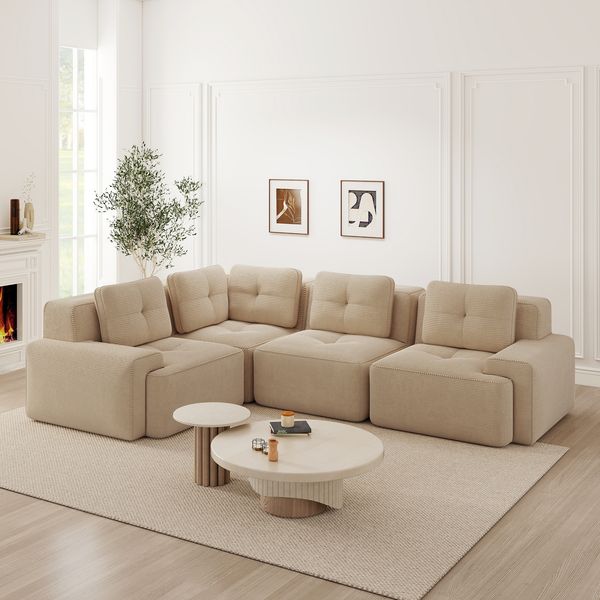4-Sitzer Sofa 382x104x69 cm aus Cordstoff rahmenlos modular, beige