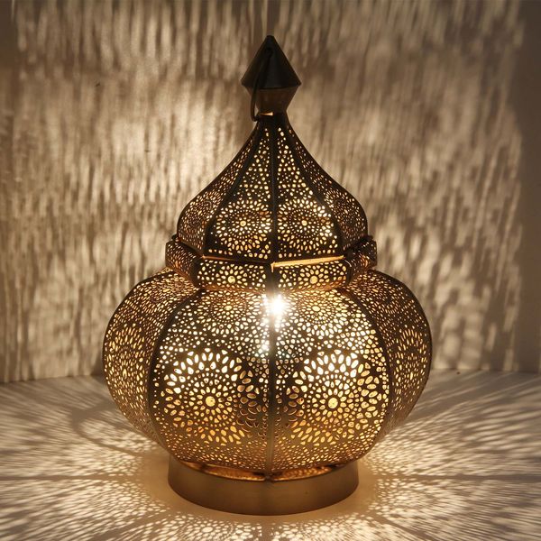 'Gohar' Orientalische Tischlampe, Antik-Gold Metall, 30x18 cm