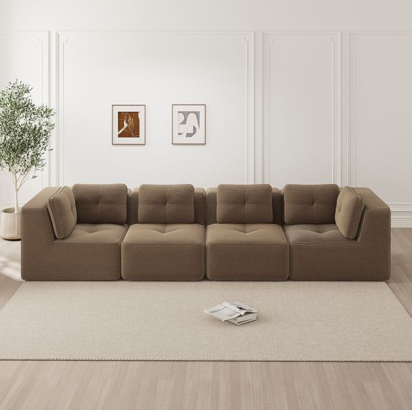 Ecksofa aus Cord, modular & ohne Aufbau, 386 x 104 x 69 cm, braun