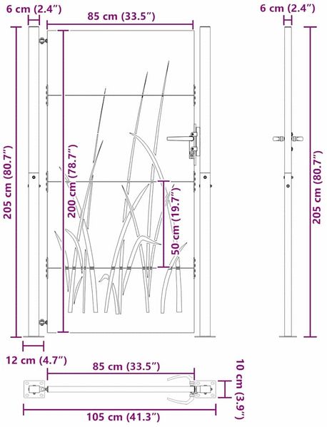 vidaXL Gartentor Schwarz 110 x 205 cm Pulverbeschichteter Stahl 42015893 Bild 10