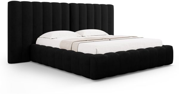Micadoni Bett Kelp mit Doppelkopfteil Strukturierter Stoff Moly Schwarz 140x200