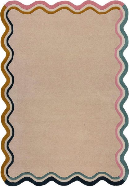 FLAIR RUGS Wollteppich LEO SCALLOP BORDER, rechteckig, Höhe: 8 mm, Wolle Border Teppich, mit Muschelsaumkante