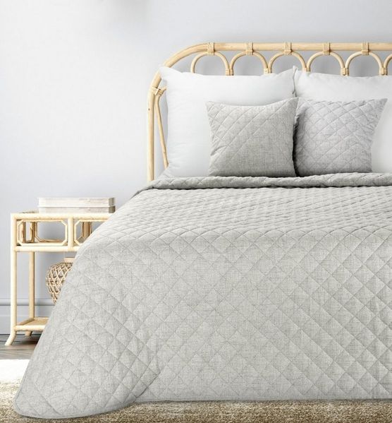 Eurofirany Tagesdecke LEINOPTIK, Karomuster Steppung Doppelbett Überwurf Einfarbig Grau Beige