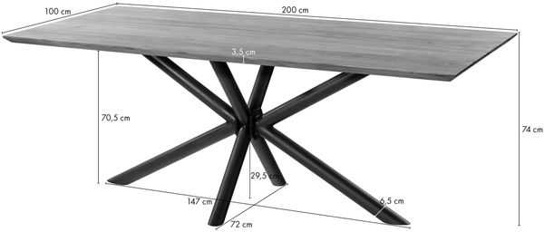 Esstisch Akazie 200x100x74 natur lackiert / Epoxid schwarz, Kreuzgestell rund anthrazit matt EPOXY Bild 8