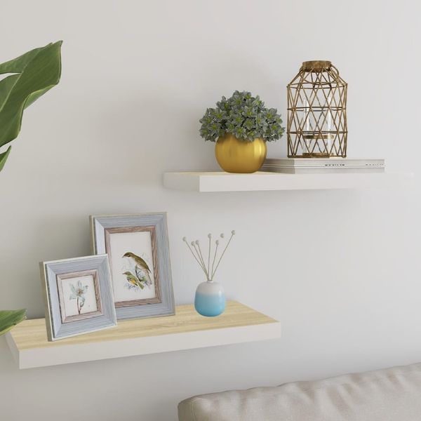 vidaXL Schweberegale, 2 Stk., MDF natur / weiß, 23,5 x 60 x 3,8 cm