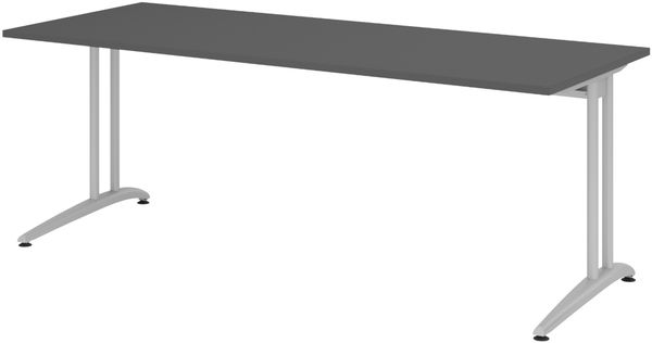 bümö Schreibtisch groß, Serie 200x80 cm, Tischplatte aus Holz in Graphit, Gestell aus Metall in Silber - PC Tisch, großer Computertisch für's Büro, Office Bürotisch, BS-20-G