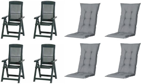 SET Tampa 4 x Klappsessel grün, 4 x Auflage grau