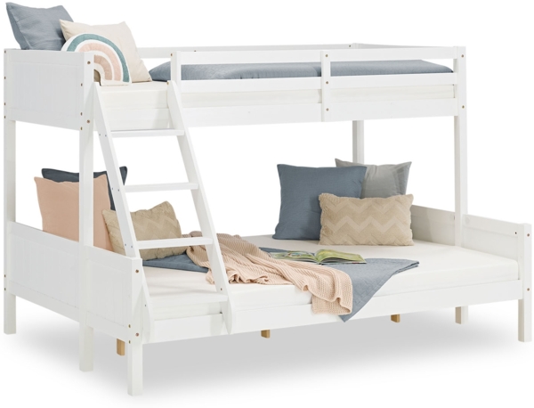 Homestyle4u Kinderbett Etagenbett 90x200 und 140x200 Jugendbett Hochbett Weiß, lackiert, massives Kiefernholz