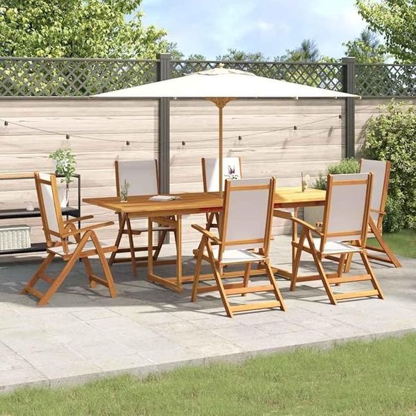 IKAYAA Gartenmöbel-Set: Ausziehbarer Esstisch aus Akazienholz + 4 Klappstühle – Komplettlösung für Terrasse und Garten