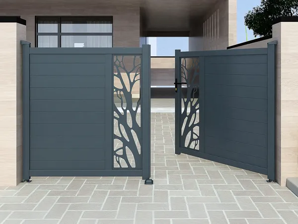 Vente-unique - LABRIT II Eingangstor Metall Grau - B 4,5 cm x H 178,5 cm x L 301 cm