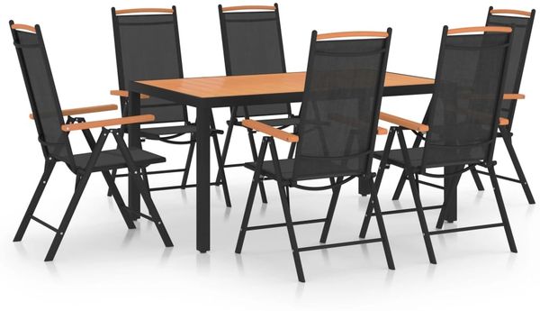 vidaXL 7-tlg. Garten-Essgruppe Aluminium Schwarz 3070629